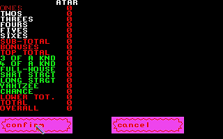 Yahtzee atari screenshot